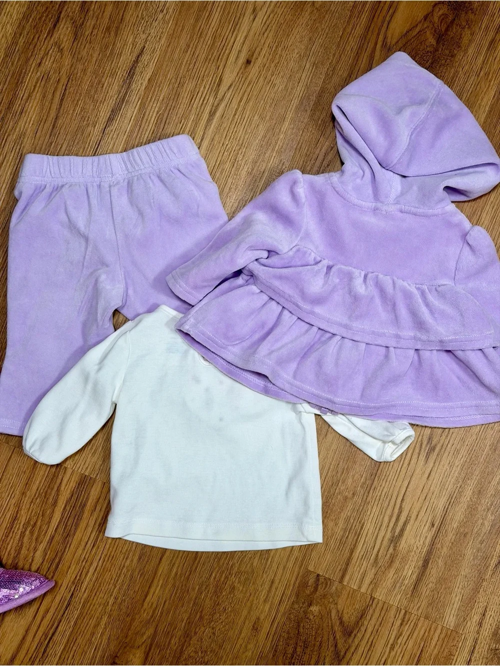 Gymboree 3-6M Lilac Hooded Jacket, Pants & Cream Set Sparkle Purple Boots Size 1